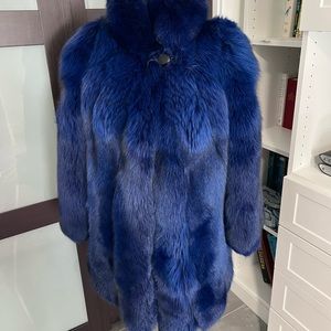 Cobalt blue dyed sage fox fur jacket